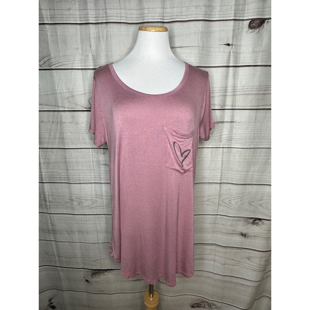 French Pastry Pocket Tee Women 2XL Mauve Heart Graphic Inspirational Quote Top